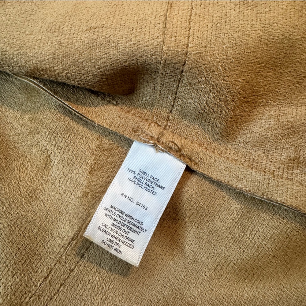 Women's Tan Faux Leather Button-Up ruffle Top - Picture 4 of 6